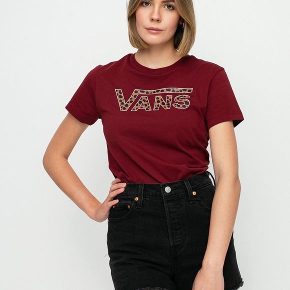 Vans Women's Burgundy Logo Tee with Leopard Print - Medium - Picture 2 of 9